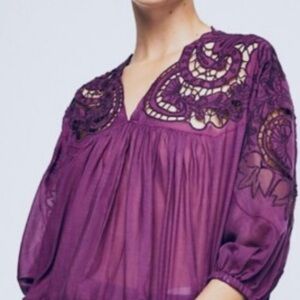 Free people Purple Embroidered V-Neck Women's Top